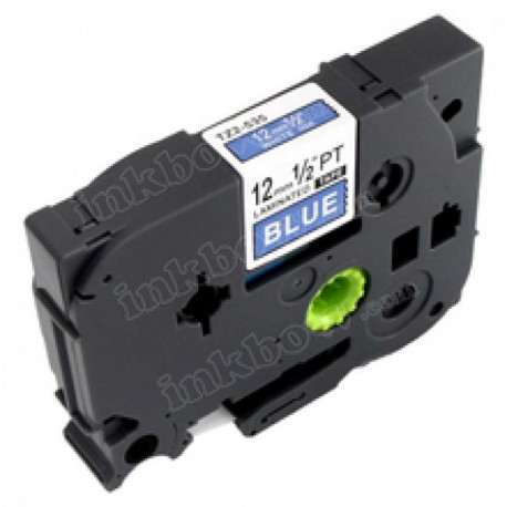 Fita Laminada Compatível Brother TZE-535 - 12mm x 8 metros Branco/Azul