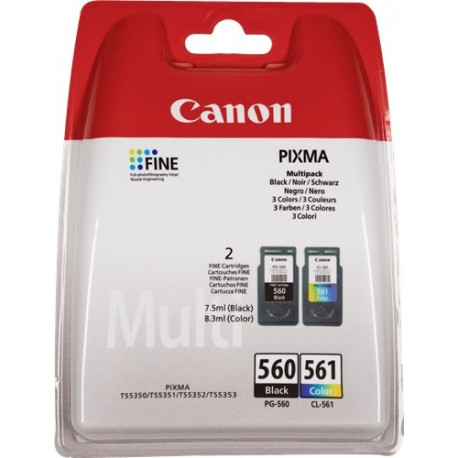 Pack 2 Tinteiros Originais Canon PG560 Preto + CL561 Cores - 3713C006