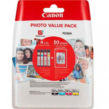 Pack 4 Tinteiros Originais Canon CLI581XL - 50 Folhas de Papel Fotográfico - 2052C004