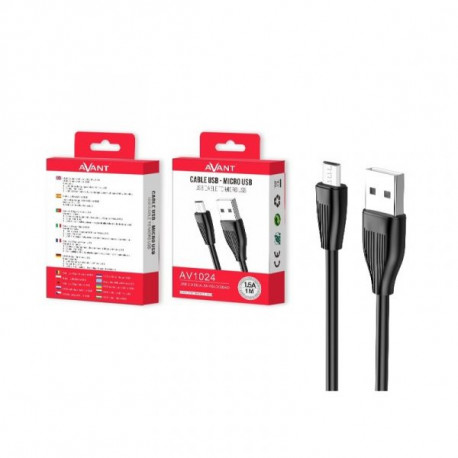 Cabo de Dados + Carga AVANT Micro Usb a USB AV1024 Preto