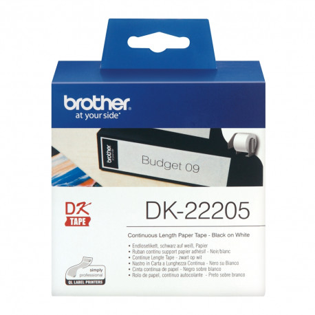 Etiquetas Originais Brother DK22205 62mm x 30.48 metros Fita Contínua de Papel Térmico