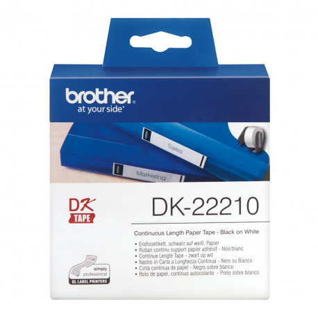 Etiquetas Originais Brother DK22210 29mm x 30.48 metros Fita Contínua de Papel Térmico