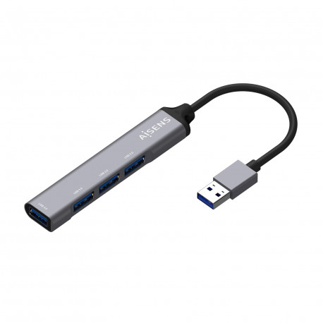 Hub USB 3.0 de Alumínio Aisens - Tipo A Macho 4 X USB3.0 - 10cm - Cor Cinza A106-0540