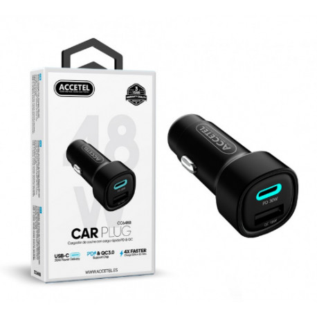 Carregador carro Carregamento rápido CC648B Portas USB-C PD + USB-A QC máx. 48W