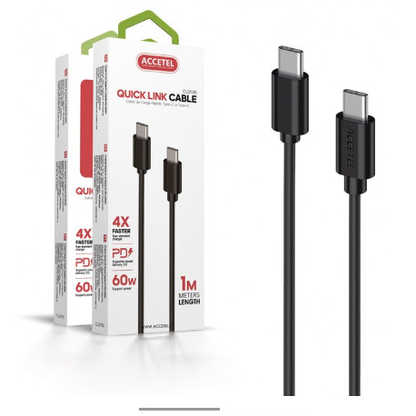 Cabo De Carregamento Rápido 60W Tipo C a Tipo C Máx.20V 3A (1M) Preto CU2106