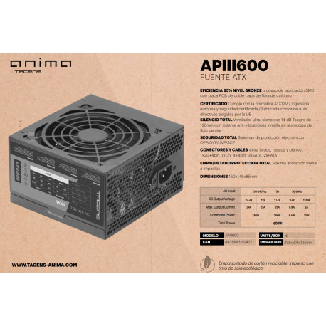FONTE 600W 80 PLUS BRONZE ANIMA APIII600